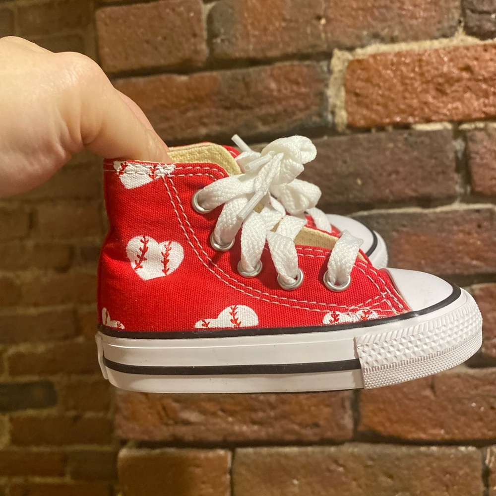 Hand painted baseball heart high top converse toddler size 2